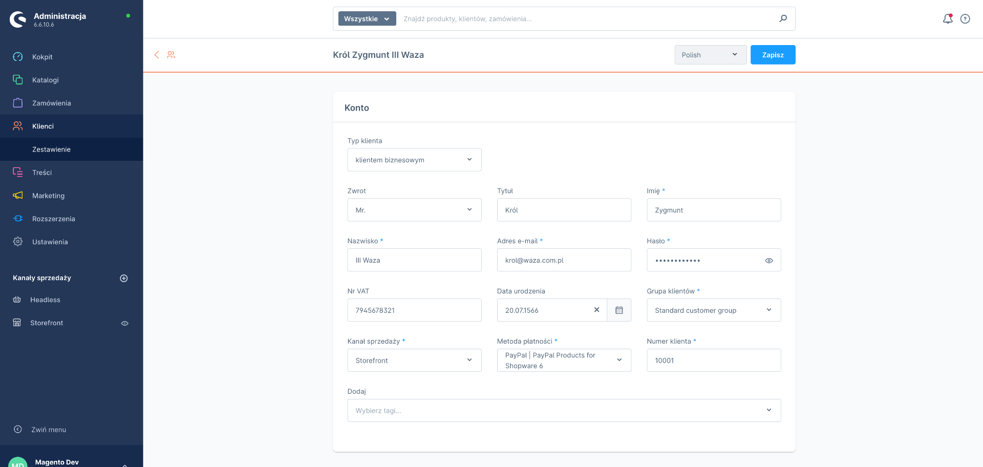 dodanie klienta w panelu admina